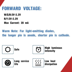 5 mm Led Paketi - Mavi Sarı Turuncu Yeşil Beyaz Kırmızı - 5 Adet
