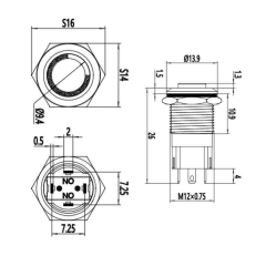 12A-G1Z 12 mm Çıkık Anahtarlı Işıklı Metal Buton