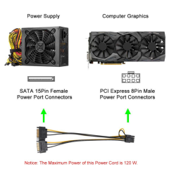 SATA Güç Kablosu to PCI-e 8 Pin (6+2) Dönüştürücü Güç Kablosu