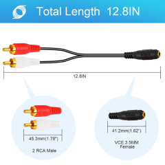 3.5mm Stereo Dişi 2 x RCA Erkek Ses Kablosu – 40 cm