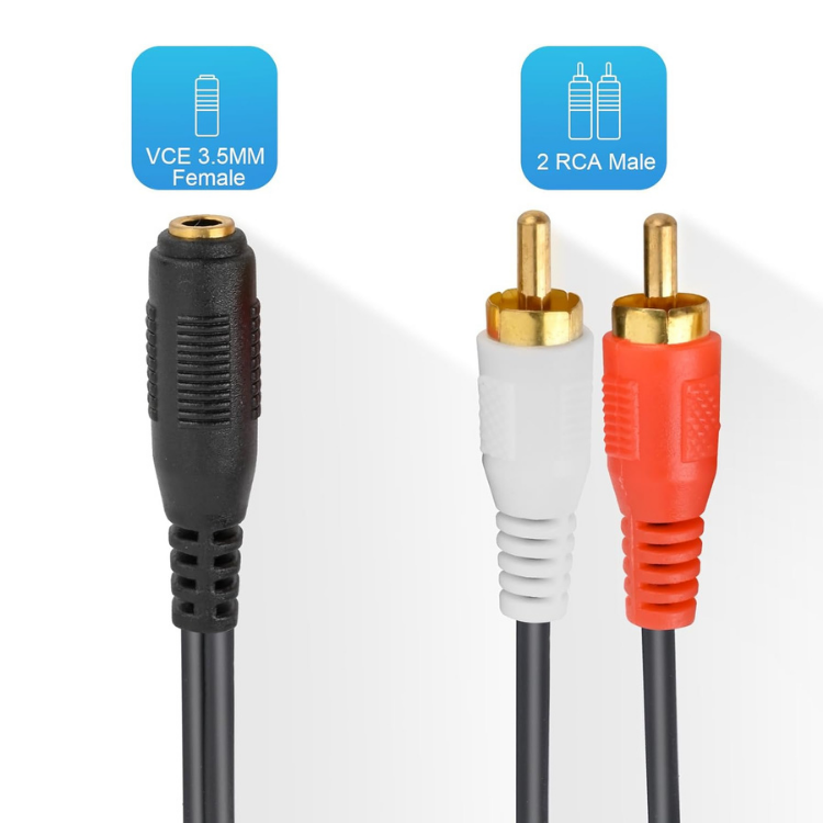 3.5mm Stereo Dişi 2 x RCA Erkek Ses Kablosu – 40 cm