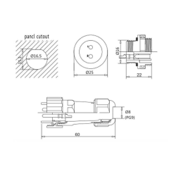 SD16 6 Pin 16mm Su Geçirmez Konnektör Takımı - Panel Tipi