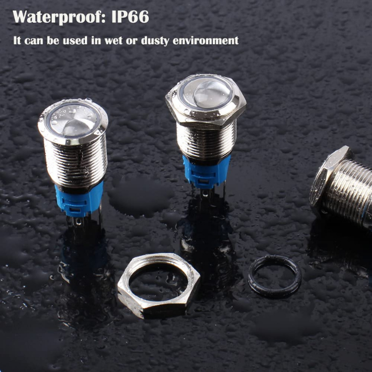 16A-G1-E 16MM Aydınlatmalı Metal Buton - Mavi