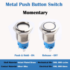 16A-G1-E 16MM Aydınlatmalı Metal Buton - Mavi