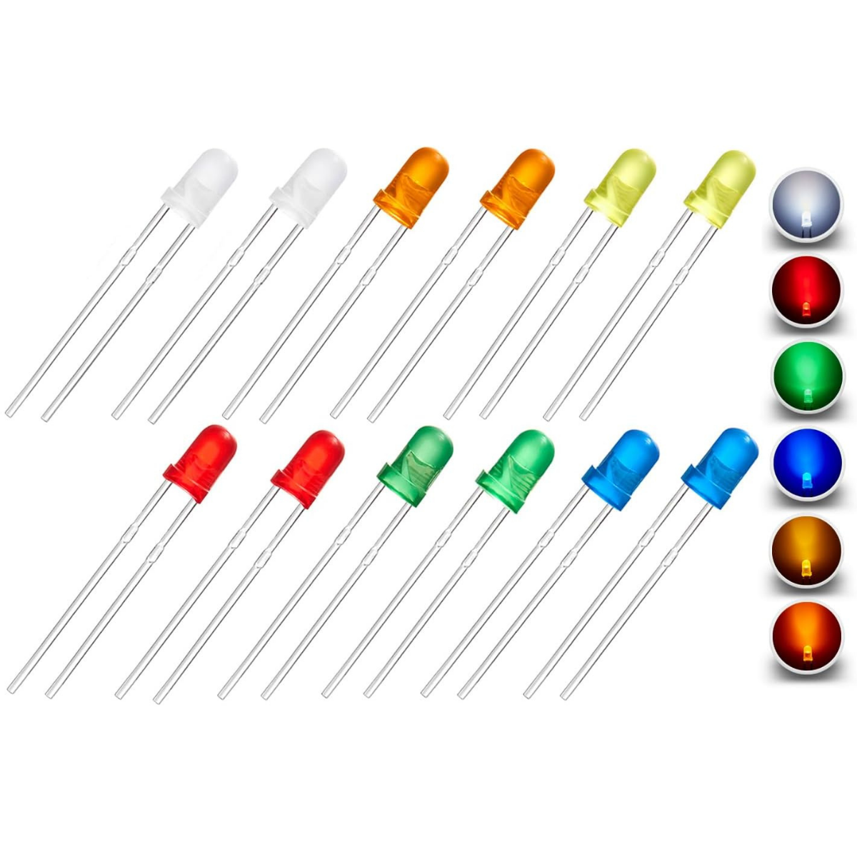3 mm Led Paketi - Mavi Sarı Turuncu Yeşil Beyaz Kırmızı - 5 Adet Sarı