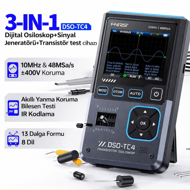 FNIRSI DSO-TC4 3’ü 1 Osiloskop Test Cihazı