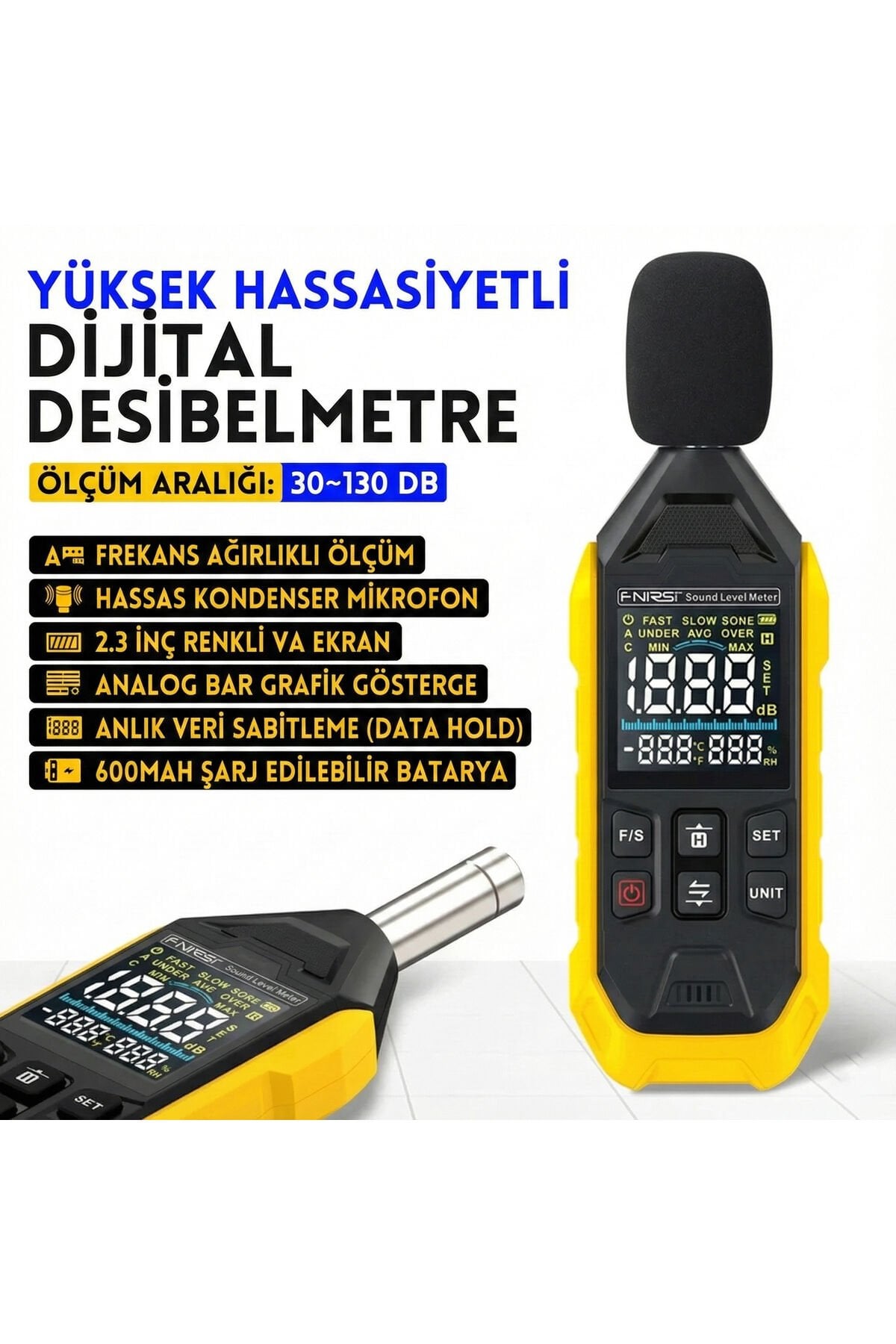 FNIRSI FDM01 Dijital Desibel Ölçer 30-130dB